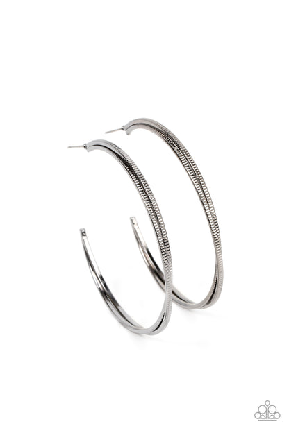 MONOCHROMATIC CURVES - BLACK HOOP EARRINGS - PAPARAZZI – 1291