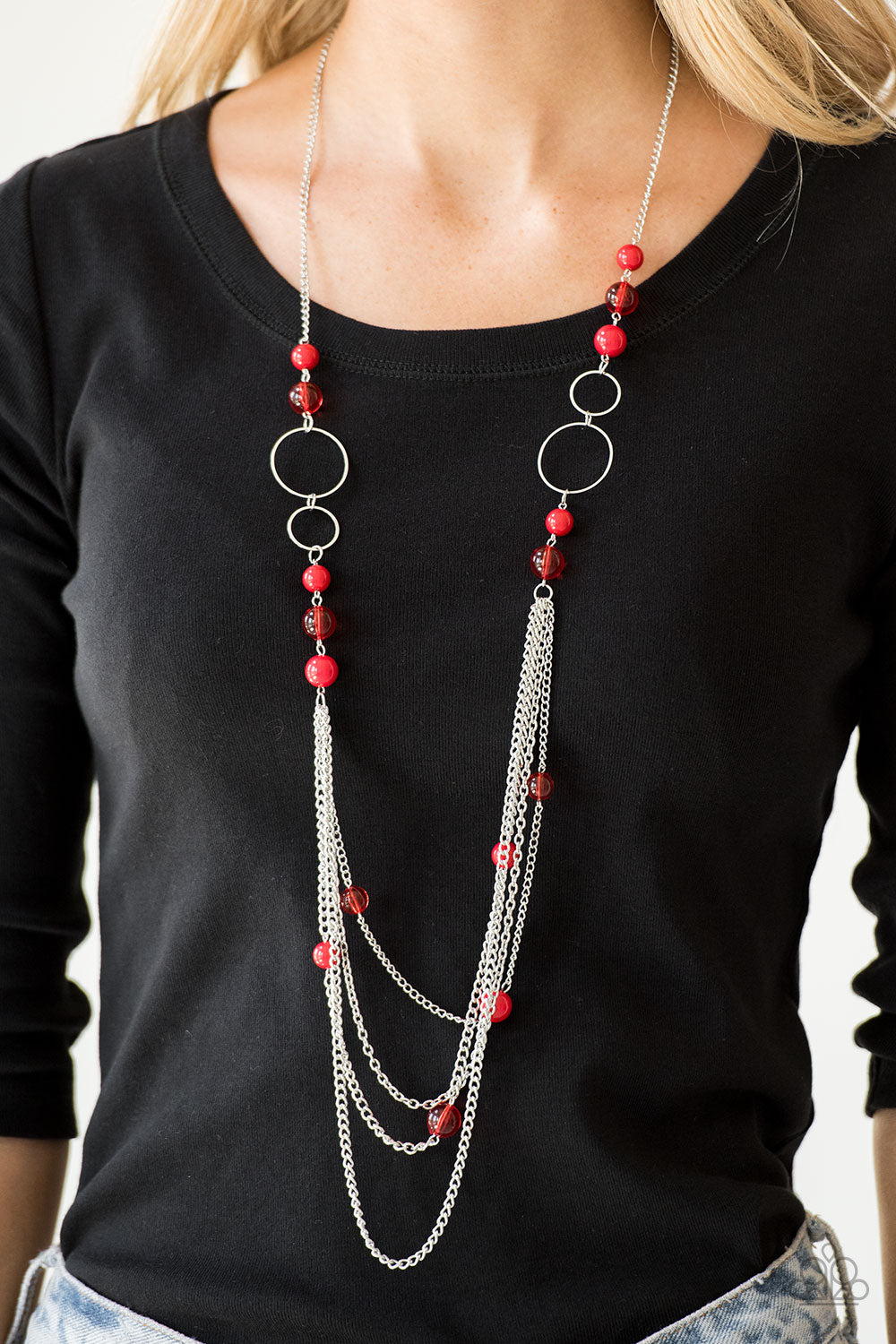 BUBBLY BRIGHT - RED LONG NECKLACE - PAPARAZZI - 1757