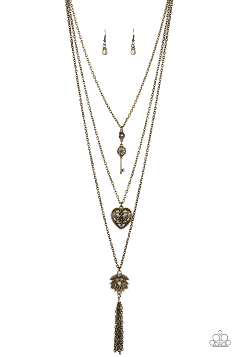 LOVE OPENS ALL DOORS - BRASS NECKLACE - PAPARAZZI - 1792