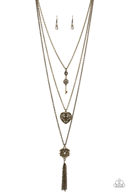 LOVE OPENS ALL DOORS - BRASS NECKLACE - PAPARAZZI - 1792