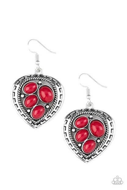 WILD HEART WONDER - RED EARRINGS - PAPARAZZI